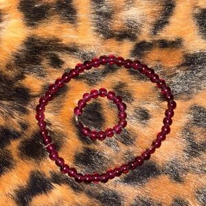 Red Garnet Beaded Bracelet and Ring Set